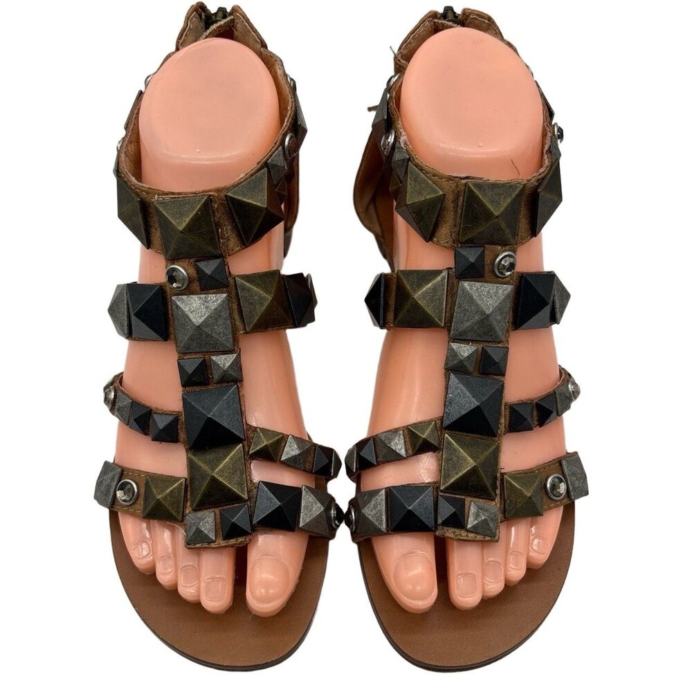 ASH Gladiator Sandals Womens EU 36 US 6 Brown Studded Flat Designer Sandals